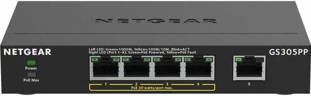 Alt view image 5 of 7 - NETGEAR 5-Port Gigabit Ethernet SOHO Unmanaged Switch with 4-Ports PoE+ (83W) | GS305PP