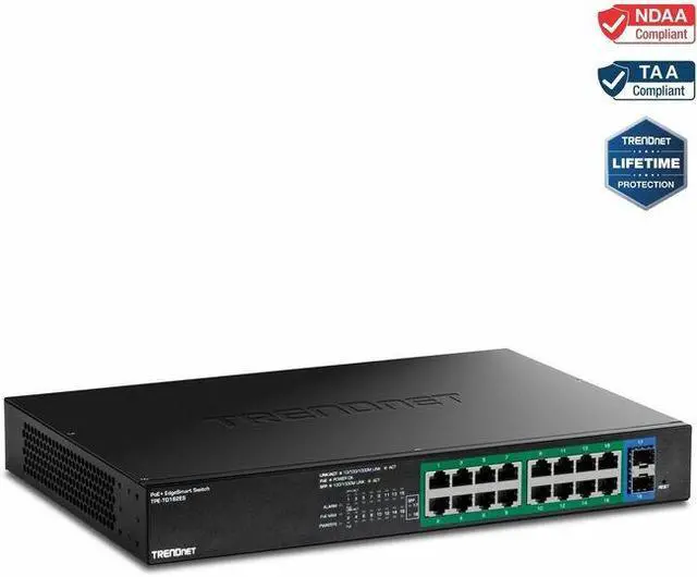 Alt view image 8 of 13 - TRENDnet 18-Port Gigabit EdgeSmart PoE+ Switch, TPE TG182ES, 240W PoE Power Budget, 16 x Gigabit PoE+ Ports, 2 x Gigabit SFP Ports, Managed Network Ethernet Switch, Lifetime Protection, Black