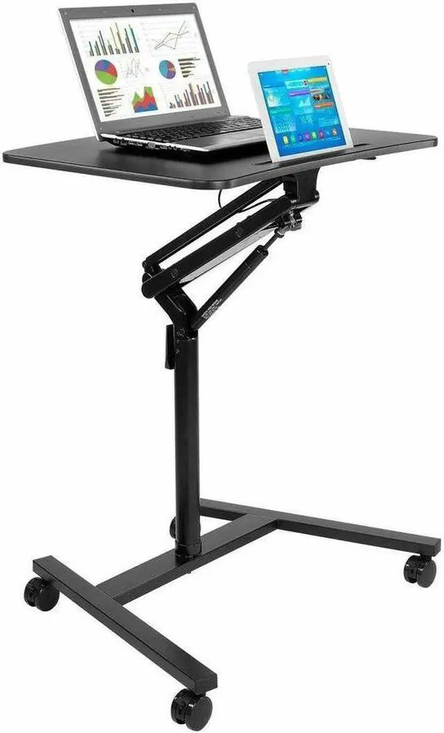 Alt view image 14 of 17 - Mount-It! Mobile Standing Laptop Desk | Height Adjustable Rolling Sit Stand Workstation with Casters |  27.5 Inch Wide