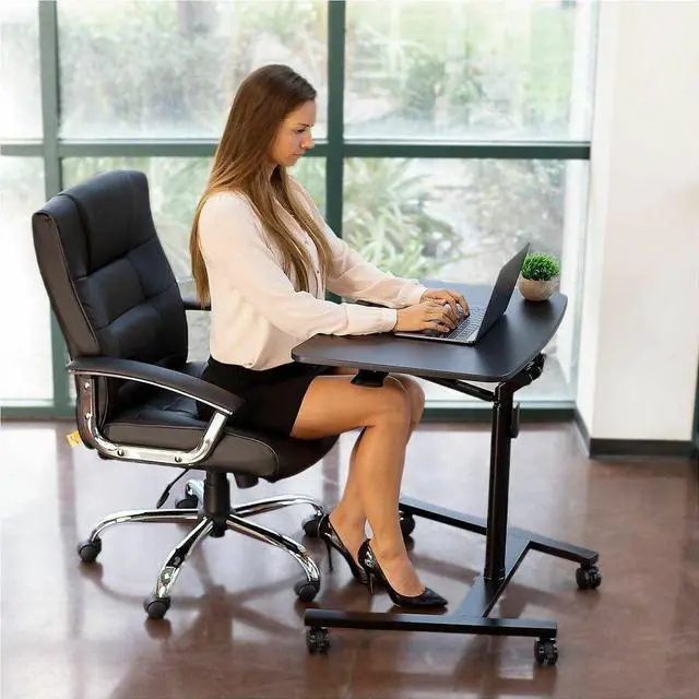 Alt view image 15 of 17 - Mount-It! Mobile Standing Laptop Desk | Height Adjustable Rolling Sit Stand Workstation with Casters |  27.5 Inch Wide