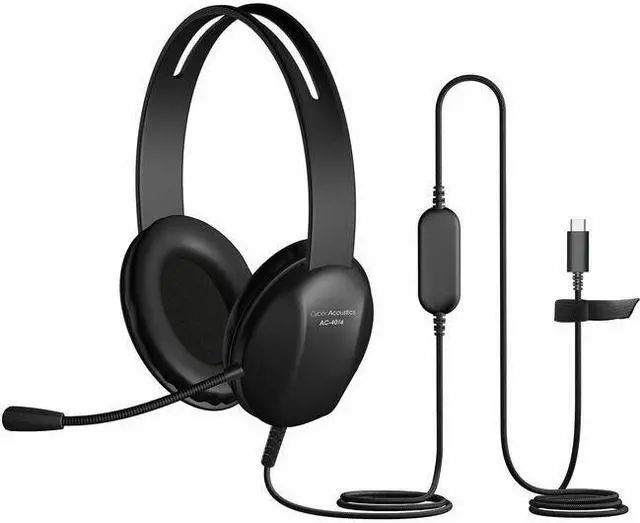 Main image of Cyber Acoustics AC-4014 Headset - Stereo - USB Type C - Wired - 32 Ohm - 20 Hz - 20 kHz - Over-the-head, On-ear - Binaural - Supra-aural - 6 ft Cable - Uni-directional Microphone