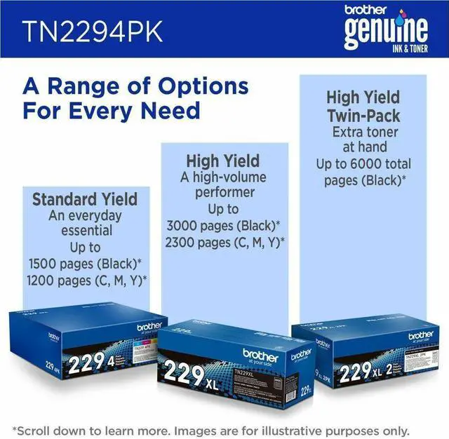Alt view image 12 of 16 - Brother Genuine TN2294PK Standard Yield Toner Cartridge B/C/M/Y Multi-Pack