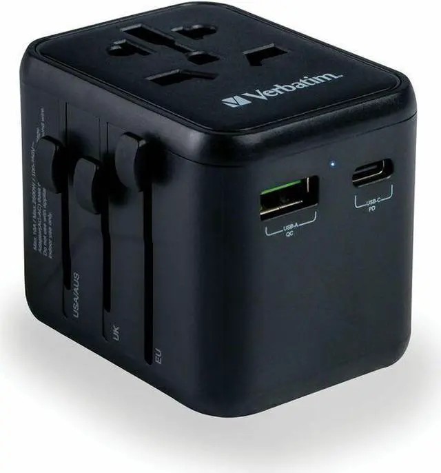 Main image of Verbatim UTA-02 Universal Travel Adapter 20W - USB -C, USB-A - 120 V AC, 230 V AC Input - 5 V DC/10 A, 9 V DC, 12 V DC Output
