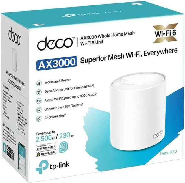 Alt view image 6 of 9 - Tp Link AX3000 Whole Home Mesh Wi-Fi 6 Unit  1 pack Dual Band 5GHz  2402Mbps 2.4GHz 574 Mbps 2×2 MU-MIMO 3 × Gigabit Ethernet Ports Model DECO X50(1-PACK)_ISP