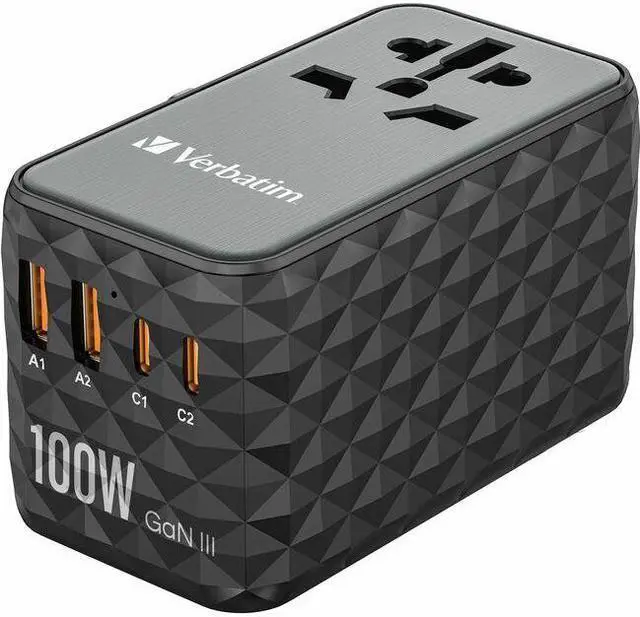 Main image of Verbatim UTA-06 Gan III Universal Travel Adapter 100W - USB-C, USB-A - 100 W - 120 V AC, 230 V AC Input
