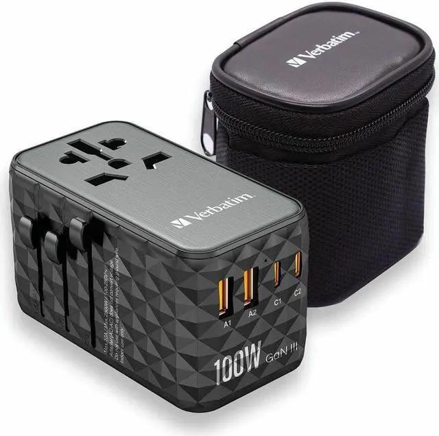 Alt view image 5 of 14 - Verbatim UTA-06 Gan III Universal Travel Adapter 100W - USB-C, USB-A - 100 W - 120 V AC, 230 V AC Input
