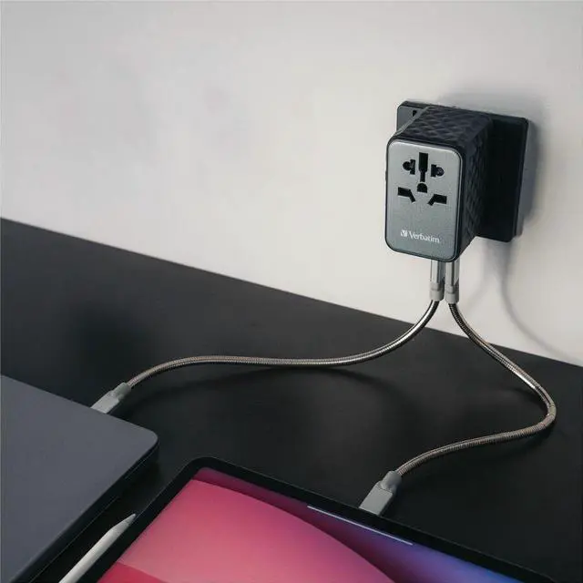 Alt view image 6 of 14 - Verbatim UTA-06 Gan III Universal Travel Adapter 100W - USB-C, USB-A - 100 W - 120 V AC, 230 V AC Input