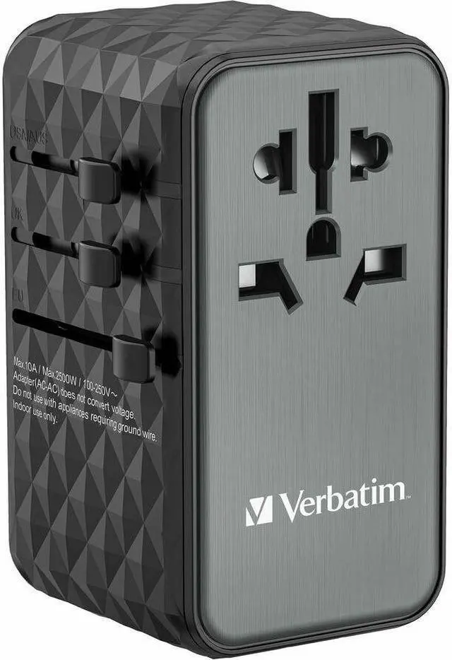 Alt view image 7 of 14 - Verbatim UTA-06 Gan III Universal Travel Adapter 100W - USB-C, USB-A - 100 W - 120 V AC, 230 V AC Input