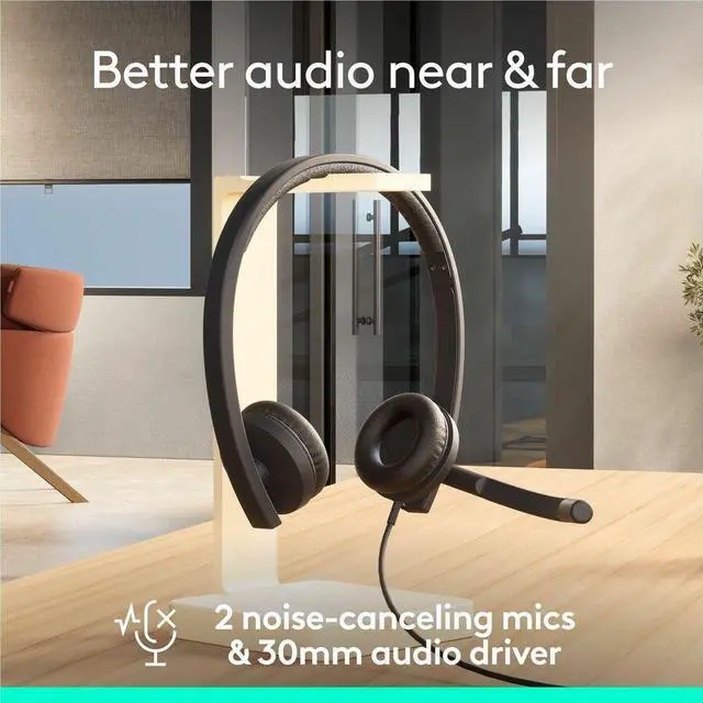 Alt view image 2 of 7 - Logitech H570e USB Headset With Microphone for PC and Mac, USB-A Wired Headset With Stereo Sound, Noise-Canceling Mics and Inline Controls, Certified for Microsoft Teams, Black - Microsoft Teams Certi