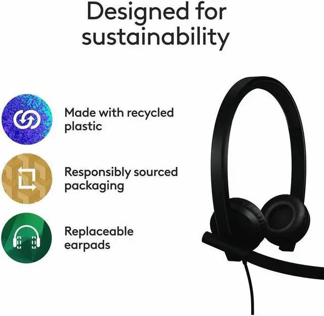 Alt view image 3 of 7 - Logitech H570e USB Headset With Microphone for PC and Mac, USB-A Wired Headset With Stereo Sound, Noise-Canceling Mics and Inline Controls, Certified for Microsoft Teams, Black - Microsoft Teams Certi