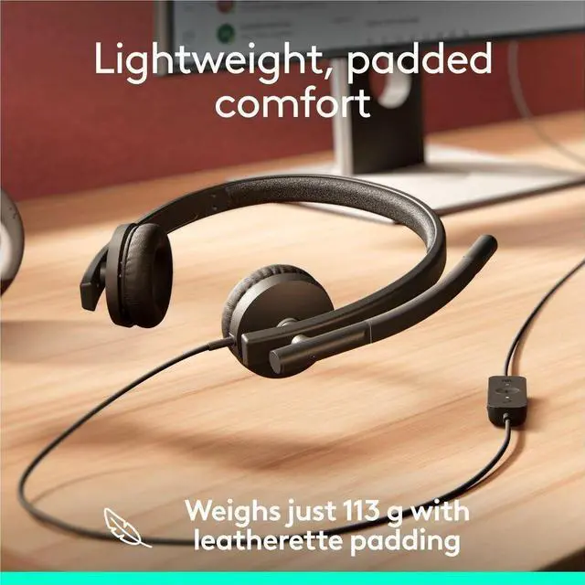 Alt view image 6 of 7 - Logitech H570e USB Headset With Microphone for PC and Mac, USB-A Wired Headset With Stereo Sound, Noise-Canceling Mics and Inline Controls, Certified for Microsoft Teams, Black - Microsoft Teams Certi