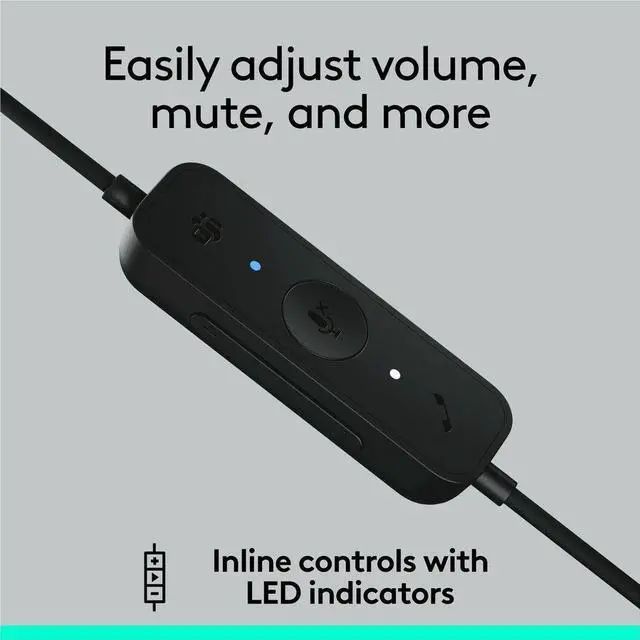 Alt view image 2 of 7 - Logitech H570e USB Headset With Microphone for PC and Mac, USB-A Wired Headset With Mono Sound, Noise-Canceling Mics and Inline Controls, Certified for Microsoft Teams, Black - Microsoft Teams Certifi