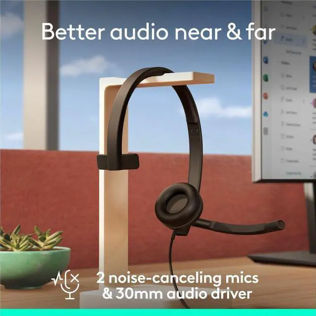 Alt view image 3 of 7 - Logitech H570e USB Headset With Microphone for PC and Mac, USB-A Wired Headset With Mono Sound, Noise-Canceling Mics and Inline Controls, Certified for Microsoft Teams, Black - Microsoft Teams Certifi
