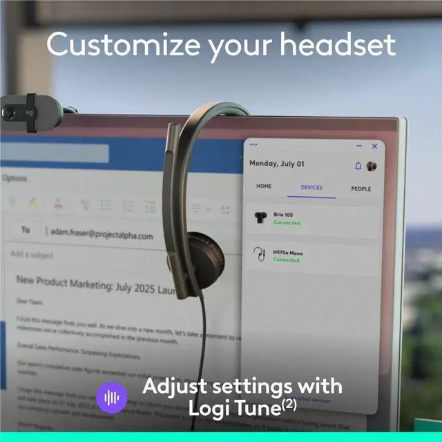 Alt view image 6 of 7 - Logitech H570e USB Headset With Microphone for PC and Mac, USB-A Wired Headset With Mono Sound, Noise-Canceling Mics and Inline Controls, Certified for Microsoft Teams, Black - Microsoft Teams Certifi