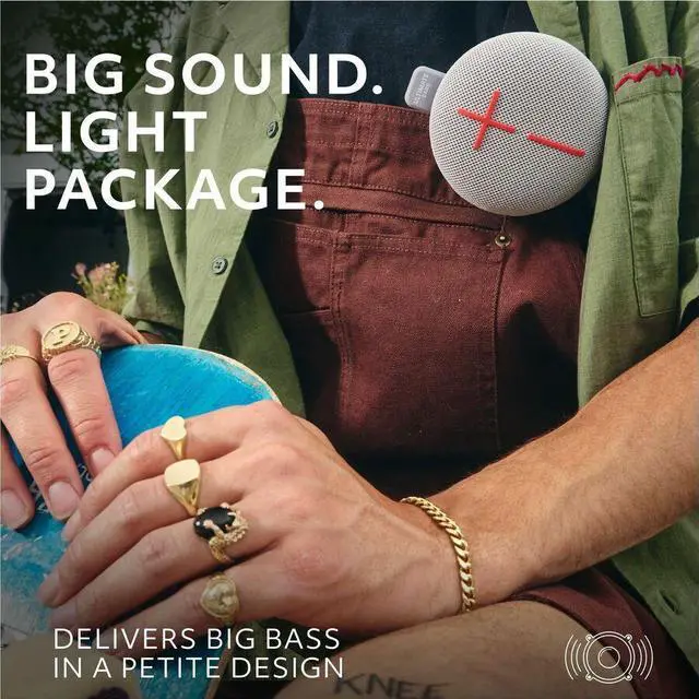 Alt view image 4 of 7 - Ultimate Ears MINIROLL Ultra-Portable Waterproof Bluetooth Speaker, Big Bass, IP67 Dustproof, 131 ft (40 m) Range - Revive Grey
