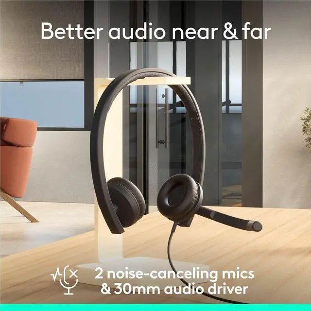 Alt view image 3 of 14 - Logitech H570e USB Headset With Microphone for PC and Mac, USB-C Wired Headset With Stereo Sound, Noise-Canceling Mics and Inline Controls, Certified for Microsoft Teams, Black - Microsoft Teams Certi