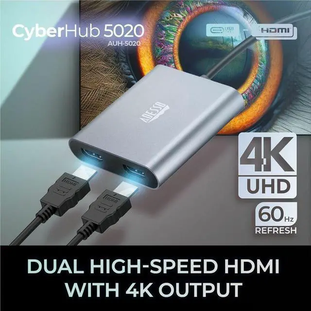 Alt view image 10 of 20 - Adesso USB-C to Dual HDMI Adapter
