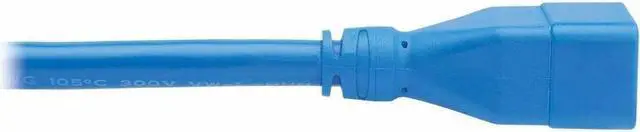 Alt view image 4 of 8 - Eaton Tripp Lite Series Power Extension Cord, C20 to C19 - Heavy-Duty, 20A, 250V, 12 AWG, 6 ft. (1.8 m), Blue - For Server Chassis, Server, Router, Network Device, UPS, PDU, Network Switch - 12 Gauge