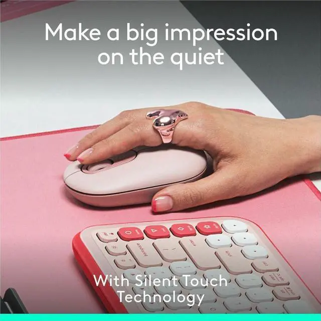 Alt view image 4 of 14 - Logitech POP Mouse - Wireless - 32.81 ft - Bluetooth - Rose - Scroll Wheel - 4 Button(s) - 1 x AA Battery Supported