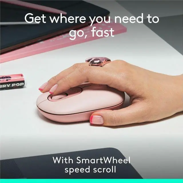 Alt view image 7 of 14 - Logitech POP Mouse - Wireless - 32.81 ft - Bluetooth - Rose - Scroll Wheel - 4 Button(s) - 1 x AA Battery Supported