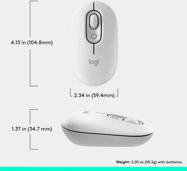 Alt view image 5 of 12 - Logitech POP Mouse - Wireless - 32.81 ft - Bluetooth - Off White - Scroll Wheel - 4 Button(s) - 1 x AA Battery Supported
