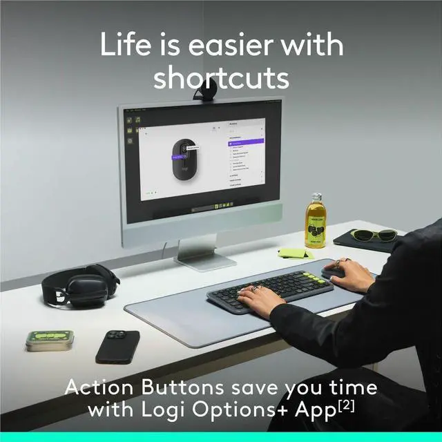 Alt view image 5 of 7 - Logitech POP Mouse - Wireless - 32.81 ft - Bluetooth - Lilac - Scroll Wheel - 4 Button(s) - 1 x AA Battery Supported