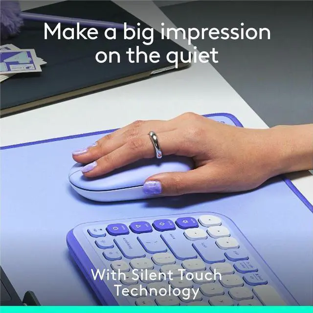 Alt view image 7 of 7 - Logitech POP Mouse - Wireless - 32.81 ft - Bluetooth - Lilac - Scroll Wheel - 4 Button(s) - 1 x AA Battery Supported