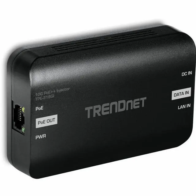 Alt view image 2 of 9 - TRENDnet 10G PoE++ Injector, TPE-318GI, Converts a NonPoE Port to A PoE++ 10G Port, Supplies PoE (15.4W), PoE+ (30W), or PoE++ (90W)