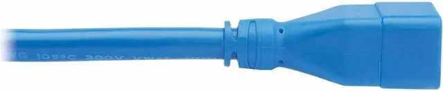Alt view image 2 of 8 - Eaton Tripp Lite Series Power Extension Cord, C20 to C19 - Heavy-Duty, 20A, 250V, 12 AWG, 2 ft. (0.6 m), Blue - For Server Chassis, Server, Router, Network Device, UPS, PDU, Network Switch - 12 Gauge