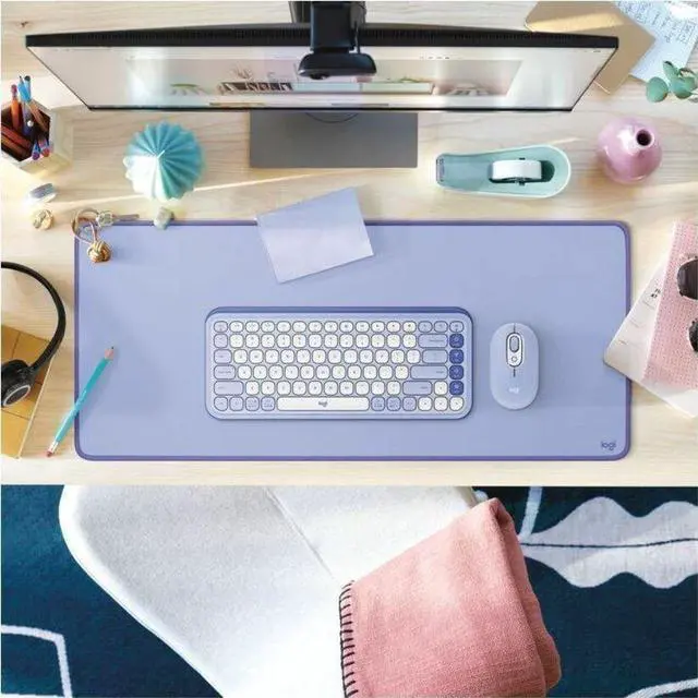 Alt view image 3 of 11 - Logitech Desk Mat - Studio Series with Anti-slip Base, Spill-resistant Durable Design, Fine Weave Material for a Friction-free Surface, Lilac - Office, Home, Mouse, Keyboard - 27.56" Length x 11.