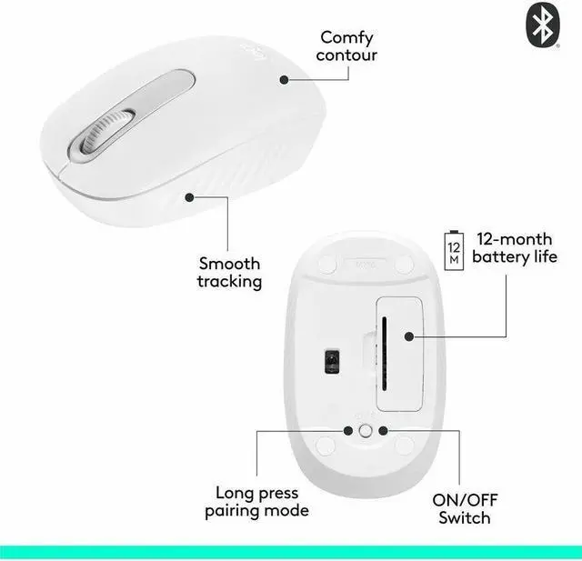 Alt view image 7 of 7 - Logitech M196 Bluetooth Wireless Mouse, Compact and Portable Mouse for Laptops, Tablets and More, 12-Month Battery, Smooth Tracking, Compatible With PC and Mac, Windows and macOS (Off-white) - Optical