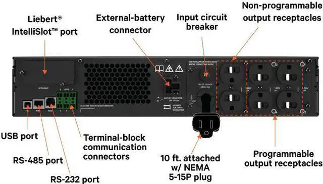 Alt view image 5 of 14 - Liebert GXT5 UPS w/Network Card - 500VA/500W 120V  Online Double Conversion Rack Tower  Energy Star  Uninterruptible Power Supply  Sine Wave Battery Backup (GXT5-500LVRT2UXLN)