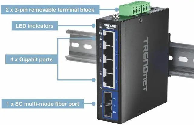 Alt view image 12 of 16 - TRENDnet 5-Port Hardened Industrial Gigabit DIN-Rail Switch, TI-G51SC