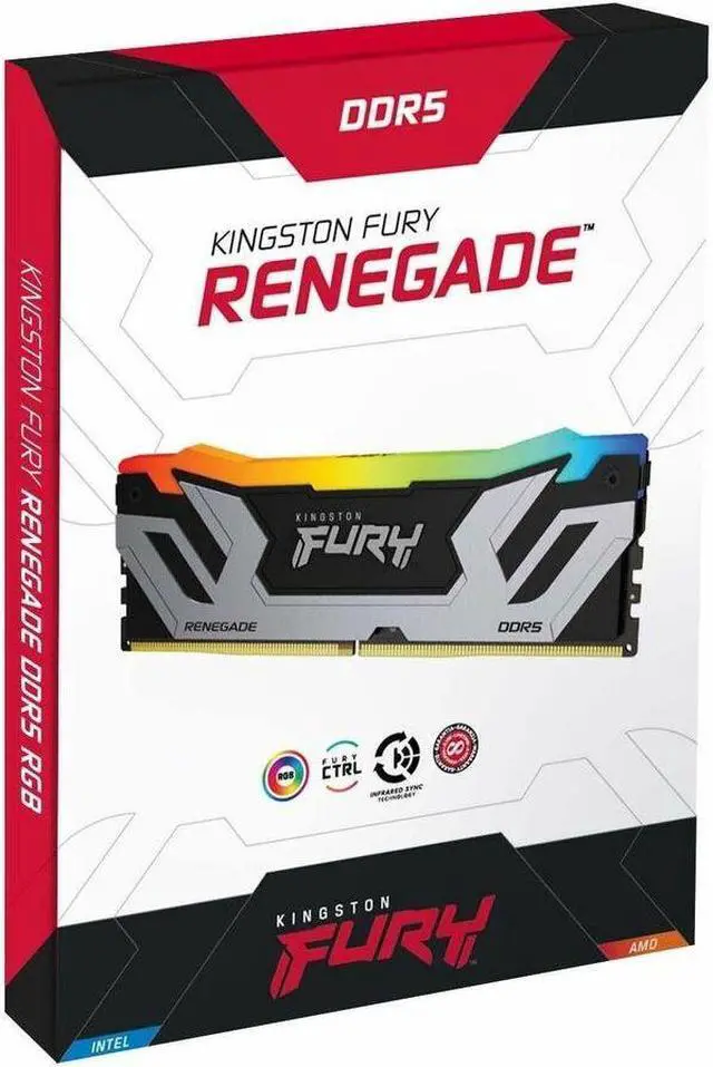 Alt view image 3 of 11 - Kingston FURY Renegade RAM Module - 24 GB - RGB - DDR5-8400/PC5-67200 DDR5 SDRAM - 8400 MHz Single-rank Memory - CL40 - 1.45 V - On-die ECC - Unbuffered - 288-pin - DIMM - Lifetime Warranty