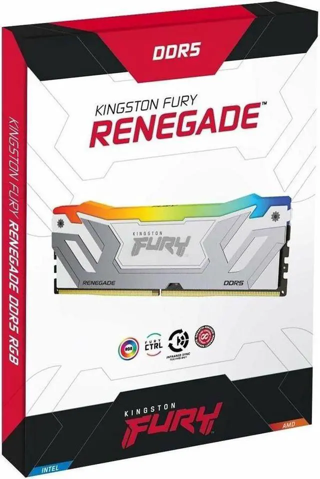 Alt view image 4 of 15 - Kingston FURY Renegade RAM Module - 24 GB - RGB - DDR5-8400/PC5-67200 DDR5 SDRAM - 8400 MHz Single-rank Memory - CL40 - 1.45 V - On-die ECC - Unbuffered - 288-pin - DIMM - Lifetime Warranty