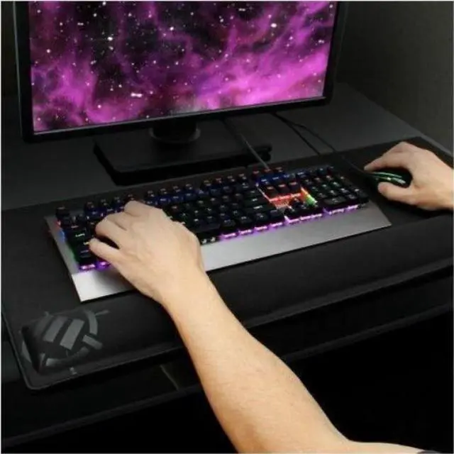 Alt view image 17 of 18 - enhance large extended gaming mouse pad with memory foam wrist rest support by 31.5 x 13.78 x 1 inches  antifray stitching & premium soft tracking mat surface black
