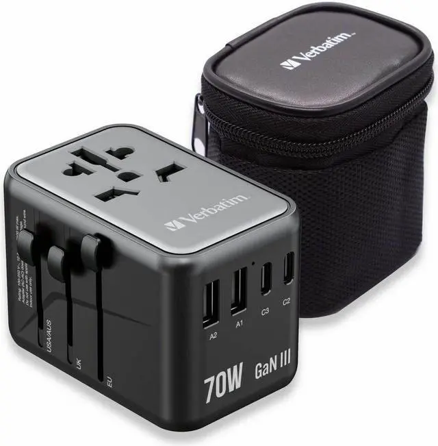 Alt view image 5 of 9 - Verbatim UTA-09 Gan III Universal Travel Adapter 70W - USB-C, USB-A - 70 W - 120 V AC, 230 V AC Input