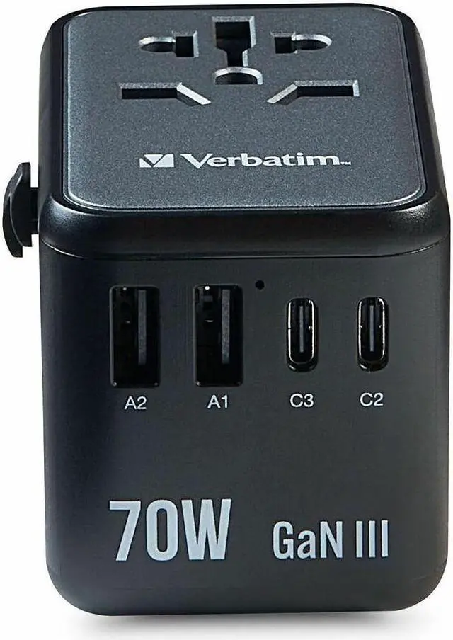 Alt view image 7 of 9 - Verbatim UTA-09 Gan III Universal Travel Adapter 70W - USB-C, USB-A - 70 W - 120 V AC, 230 V AC Input