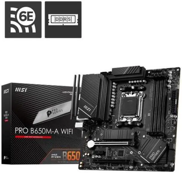 Alt view image 2 of 13 - MSI PRO B650M-A WIFI AM5 AMD B650 SATA 6Gb/s DDR5 Ryzen 7000 Micro ATX Motherboard