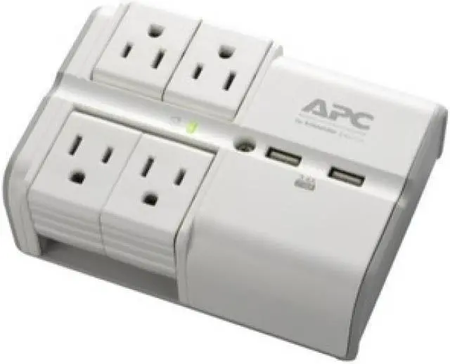 Alt view image 9 of 13 - apc wall surge protector 4 rotating outlets 1080j protection two 3.4a usb charger ports surgearrest essential (pe4wru3)
