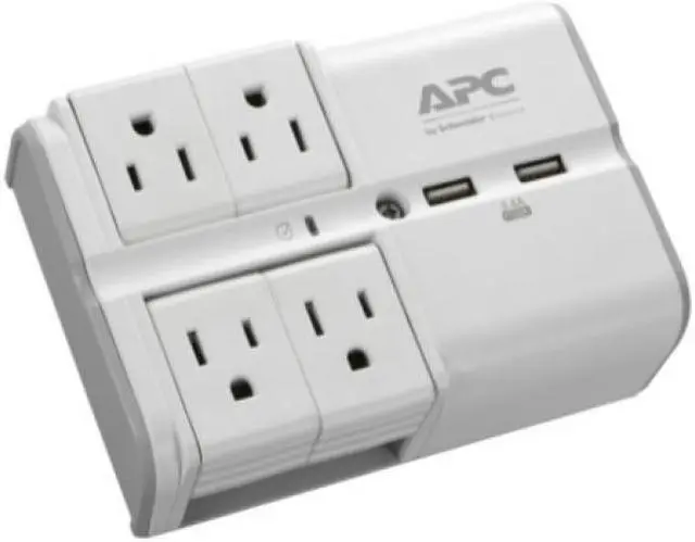 Alt view image 11 of 13 - apc wall surge protector 4 rotating outlets 1080j protection two 3.4a usb charger ports surgearrest essential (pe4wru3)