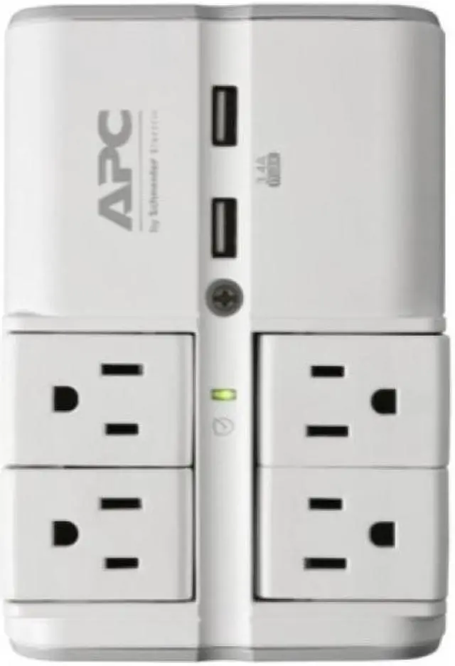 Alt view image 13 of 13 - apc wall surge protector 4 rotating outlets 1080j protection two 3.4a usb charger ports surgearrest essential (pe4wru3)