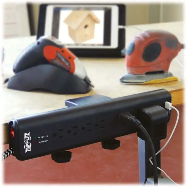 Alt view image 7 of 9 - Safe-IT Surge Protector 6-Out 2 USB Ports Antimicrobial 8ft Cord