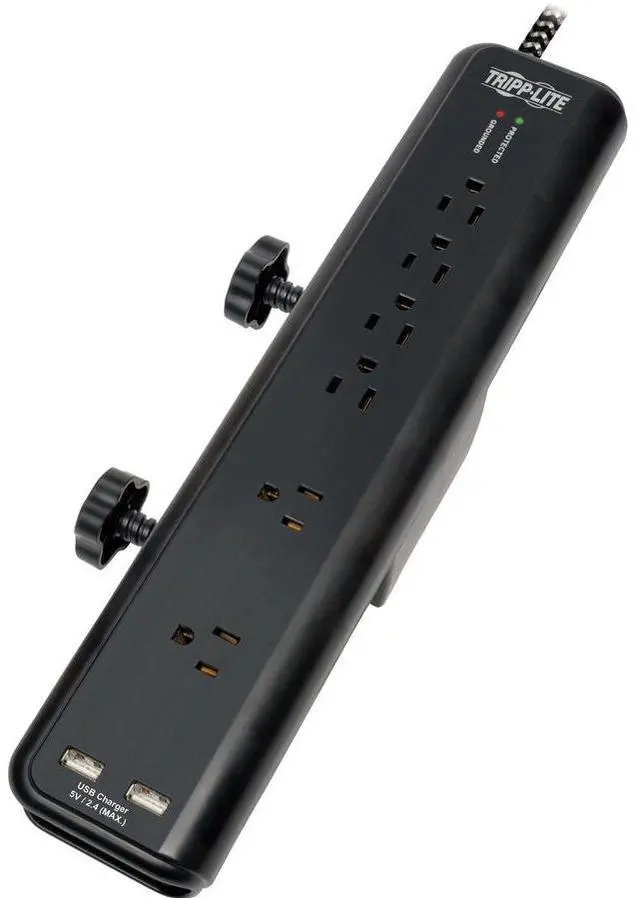 Alt view image 8 of 9 - Safe-IT Surge Protector 6-Out 2 USB Ports Antimicrobial 8ft Cord