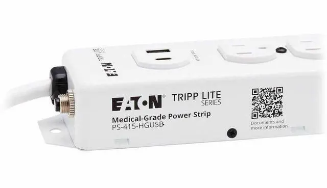 Alt view image 3 of 8 - Eaton Tripp Lite Series Safe-IT UL 1363 Medical-Grade Power Strip, 4 Hospital-Grade Outlets, USB Charging, Safety Covers, Antimicrobial, 15 ft. Cord - NEMA 5-15P-HG - 4 x NEMA 5-15R-HG, 1 x USB Type A