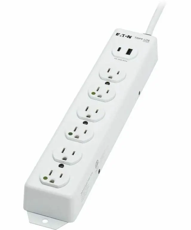 Alt view image 5 of 15 - Eaton Tripp Lite Series Safe-IT UL 1363 Medical-Grade Power Strip, 6 Hospital-Grade Outlets, USB Charging, Safety Covers, Antimicrobial, 2 ft. Cord - NEMA 5-15P-HG - 1 x USB Type A, 1 x USB Type C, 6