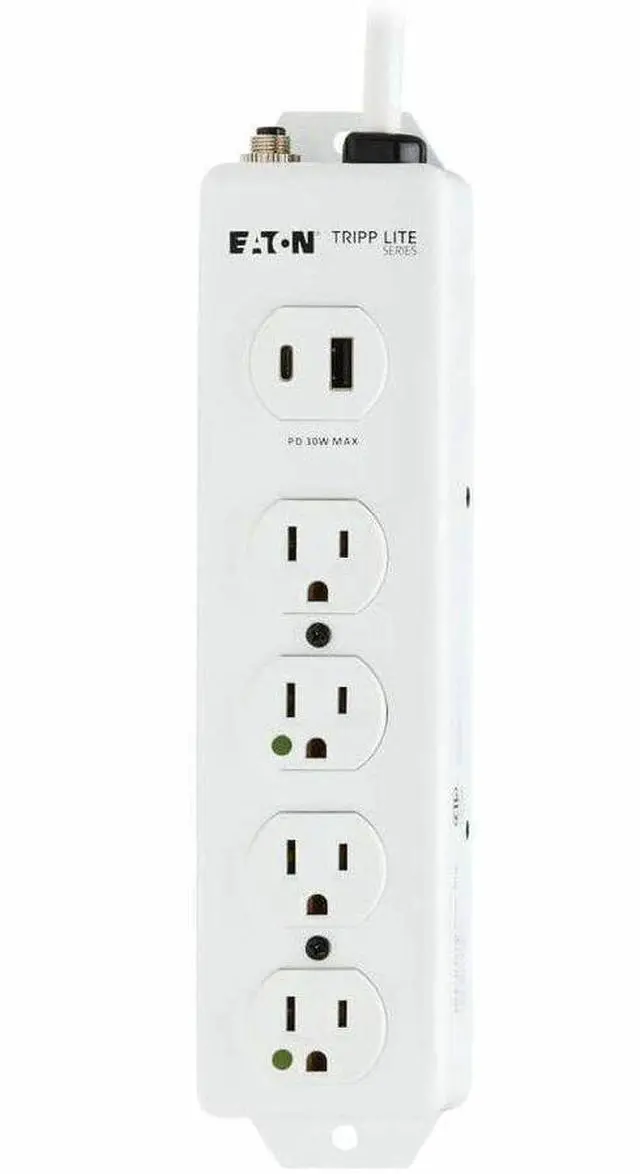 Alt view image 7 of 8 - Eaton Tripp Lite Series Safe-IT UL 1363 Medical-Grade Power Strip, 4 Hospital-Grade Outlets, USB Charging, Safety Covers, Antimicrobial, 15 ft. Cord - NEMA 5-15P-HG - 4 x NEMA 5-15R-HG, 1 x USB Type A