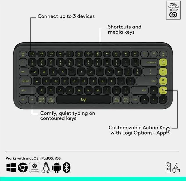 Alt view image 6 of 14 - Logitech POP ICON COMBO Bluetooth Keyboard and Mouse Combo. Graphite/Green