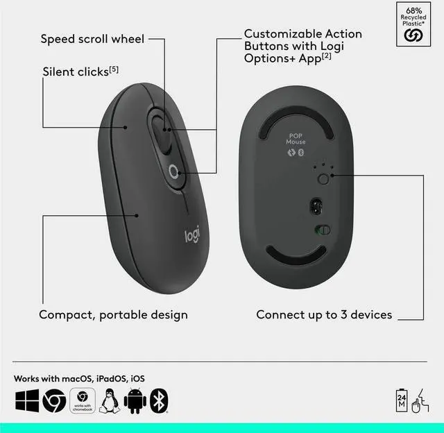 Alt view image 7 of 14 - Logitech POP ICON COMBO Bluetooth Keyboard and Mouse Combo. Graphite/Green