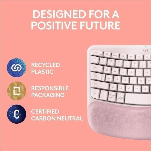 Alt view image 3 of 14 - Logitech Wave Keys Wireless Ergonomic Keyboard, Rose 920-012276